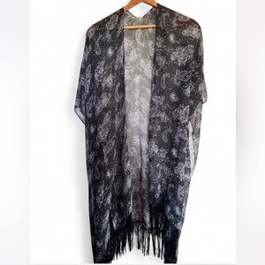 Black and White Paisley semi Sheer fringed Shawl